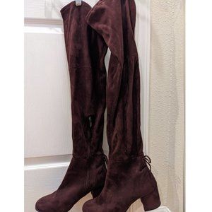 Deep wine suede thigh-high boots